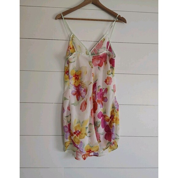 Vtg 90s Romantic Moods Slip Nightie Floral Bow Coquette Semi Sheer Size Medium - Picture 4 of 8